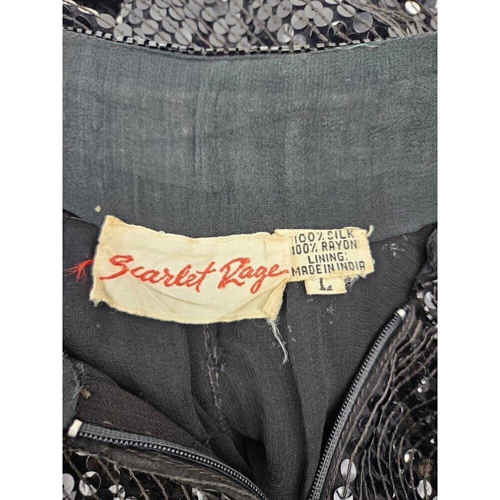 Vtg Scarlet Rage Black Sequins Palazzo Pants Womens L High Waist Wide Leg - Picture 7 of 8